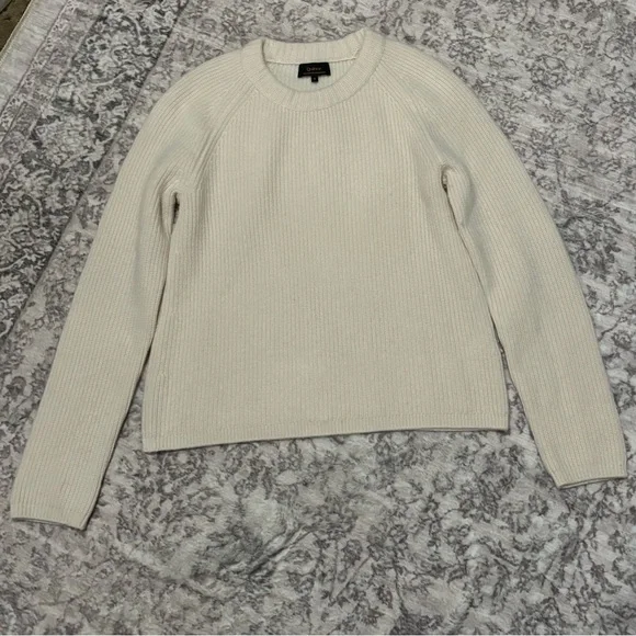 Quince Mongolian Cashmere Fisherman Crewneck Sweater Soft Ivory - Picture 2 of 13